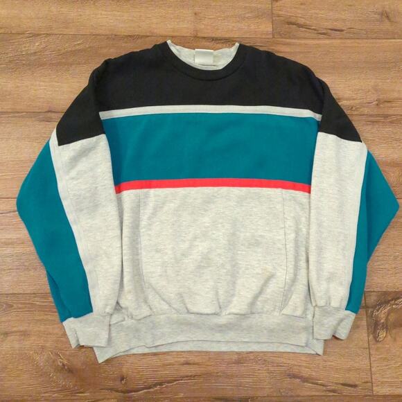 VTG Active Wear Adult XL Sweatshirt Color lock Retro Teal Blue Skater Surf - Picture 1 of 6